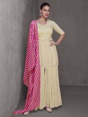 Cream Embroidered Wedding Festive Gharara Suit