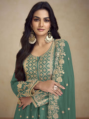 Chinnon Green Embroidered Palazzo Suit
