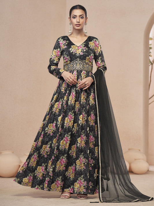 Black Embroidered Wedding Anarkali Gown