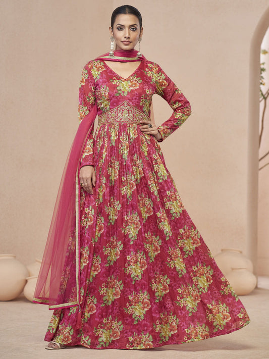 Pink Embroidered Wedding Anarkali Gown