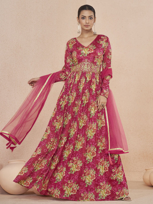 Pink Embroidered Wedding Anarkali Gown
