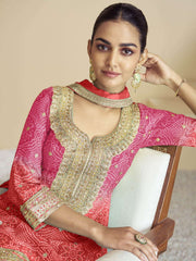 Pink Orange Ombre Designer Kurti And Palazzo