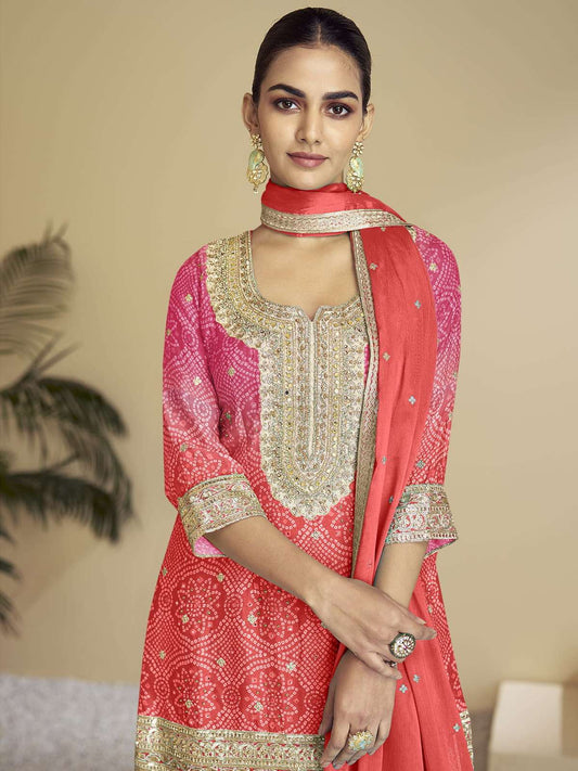 Pink Orange Ombre Designer Kurti And Palazzo