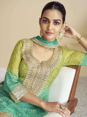 Teal Green Ombre Designer Kurti And Palazzo