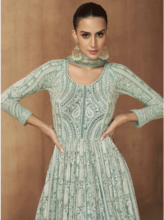 Royal Blue Real Georgette Embroidered Anarkali Suit