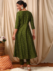 Green Colour Women Ethnic Motifs Sequinned Anarkali Kurta