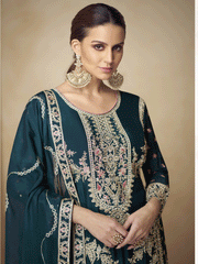 Chinnon Teal Hand Embroidered Festive Palazzo Suit