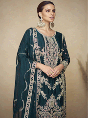 Chinnon Teal Hand Embroidered Festive Palazzo Suit