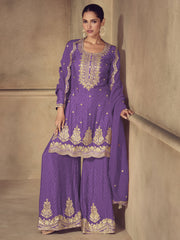 Purple Digital Print real Chinon Sharara Suit