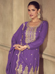 Purple Digital Print real Chinon Sharara Suit