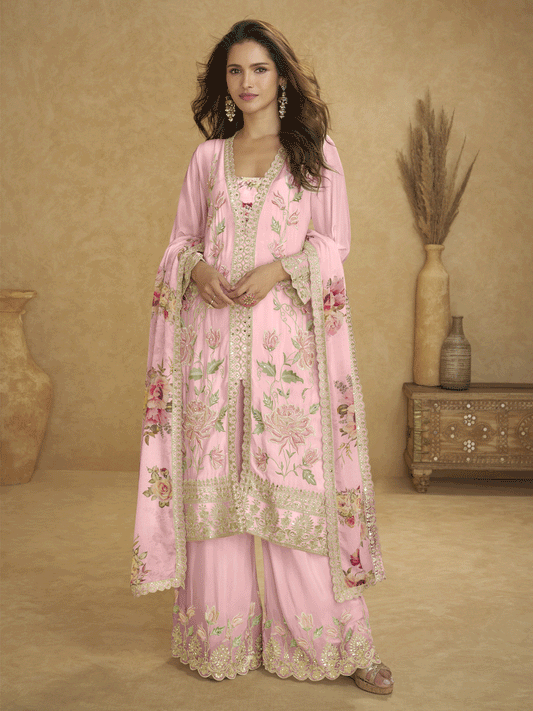 Premium Pink Color Chinnon Palazzo Suit