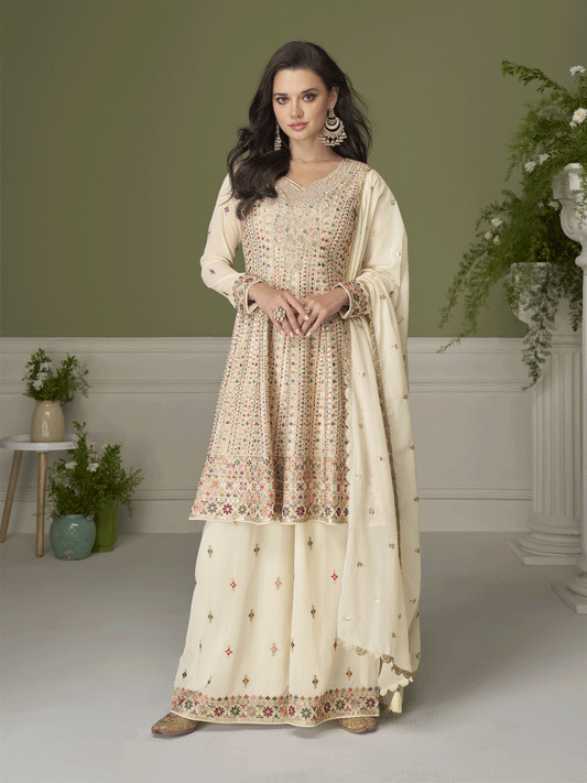 Epitome Embroidered Cream Readymade Salwar Kameez