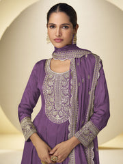 Mauve Purple Festive Style Embroidered Palazzo Suit