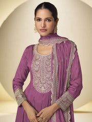 Onion Pink Festive Style Embroidered Palazzo Suit