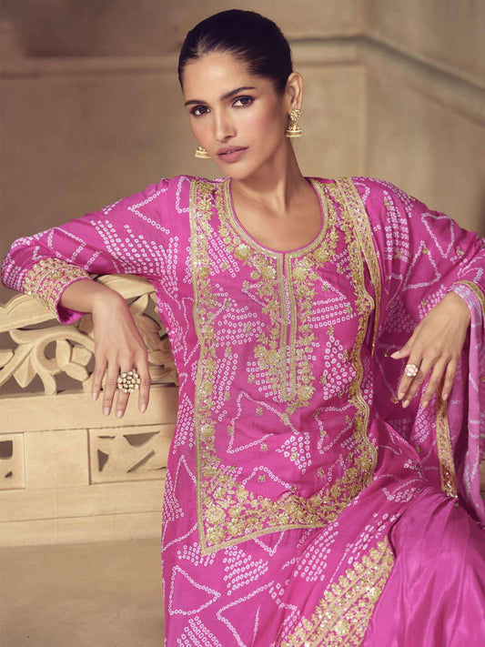 Pink Embroidered Festive Gharara Style Suit