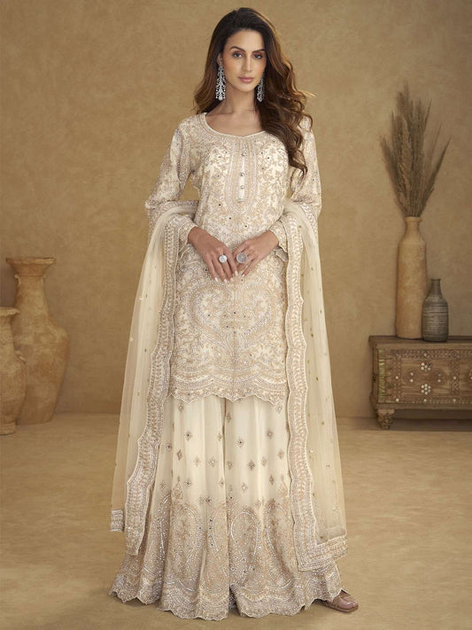 Off -White Designer Embroidered Sharara Suit