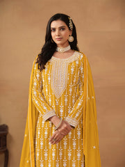 Yellow Embroidered Georgette Gharara Suit