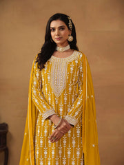 Yellow Embroidered Georgette Gharara Suit