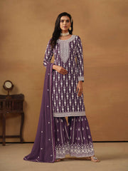 Violet Embroidered Georgette Gharara Suit