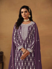 Violet Embroidered Georgette Gharara Suit