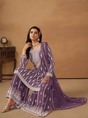 Violet Embroidered Georgette Gharara Suit