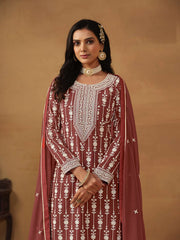 Rust Embroidered Georgette Gharara Suit