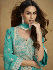 Rani Pink Chinon Printed Embroidered Sequins Palazzo Suit Festive Wear
