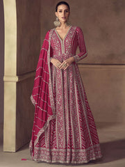 Magenta Reshamkari Embroidery Wedding Anarkali Gown