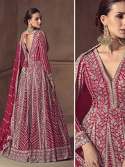 Magenta Reshamkari Embroidery Wedding Anarkali Gown