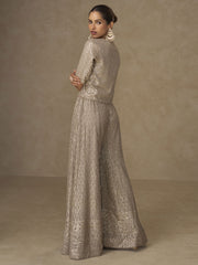 Beige Crop Top Style Indo Western Palazzo Suit