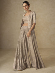 Beige Crop Top Style Indo Western Palazzo Suit