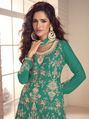 Green Handwork Embroidery Kurti And Sharara Suit