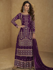 Deep Purple Multi Embroidered Palazzo Suit