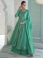 Turquoise Embroidery Slit Style Anarkali Palazzo Suit