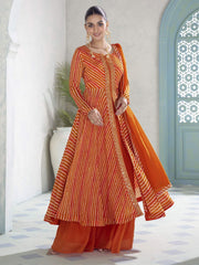 Orange Embroidery Slit Style Anarkali Palazzo Suit