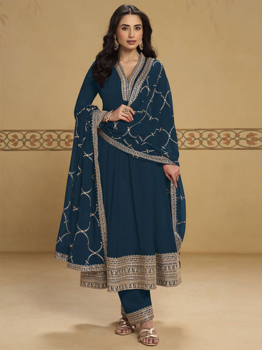 Teal Blue Anarkali Top Style Pant Style Dress