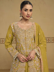 Lime Yellow Embroidered Sharara Style Suit