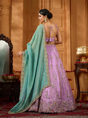 Lavender Satin Silk Fabric Sequins embroidery Semi-Stitched Lehenga & Unstitched Blouse With Dupatta