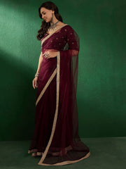 Burgundy Embroidered Sarees