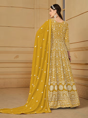 Yellow Thread Embroidery Georgette Anarkali Suit