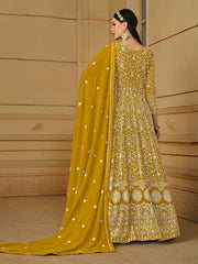 Yellow Thread Embroidery Georgette Anarkali Suit