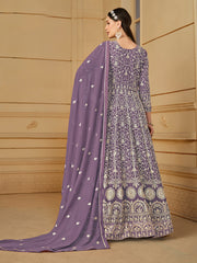 Purple Thread Embroidery Georgette Anarkali Suit