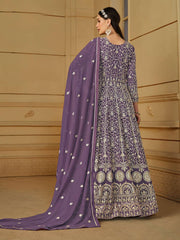 Purple Thread Embroidery Georgette Anarkali Suit