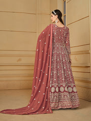 Rust Thread Embroidery Georgette Anarkali Suit
