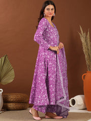 Women Purple Floral Printed Anarkali Kurta Set