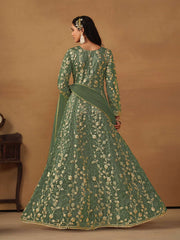Sage Green Embroidered Net Wedding Anarkali Suit