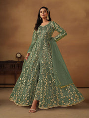 Sage Green Embroidered Net Wedding Anarkali Suit