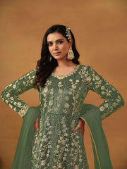 Sage Green Embroidered Net Wedding Anarkali Suit