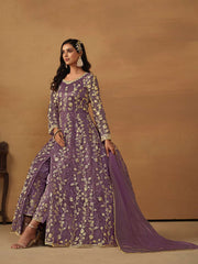 Purple Embroidered Net Wedding Anarkali Suit