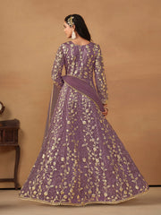Purple Embroidered Net Wedding Anarkali Suit